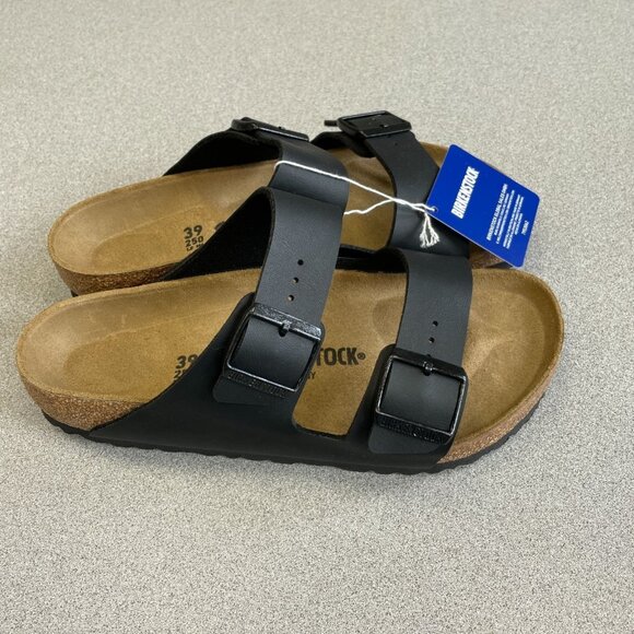 NEW Birkenstock Arizona Oiled Leather Cork Slide Sandals Women's 8US/ 39 Black - Picture 1 of 10